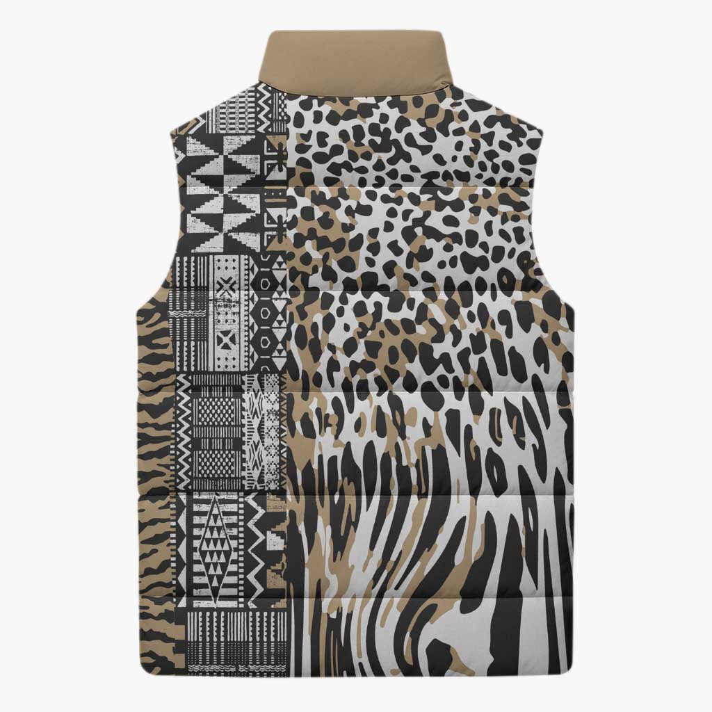Africa Tribal Pattern Mixed Leopard Skin Sleeveless Puffer Jacket