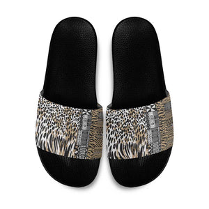 Africa Tribal Pattern Mixed Leopard Skin Slide Sandals