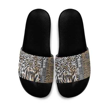 Africa Tribal Pattern Mixed Leopard Skin Slide Sandals