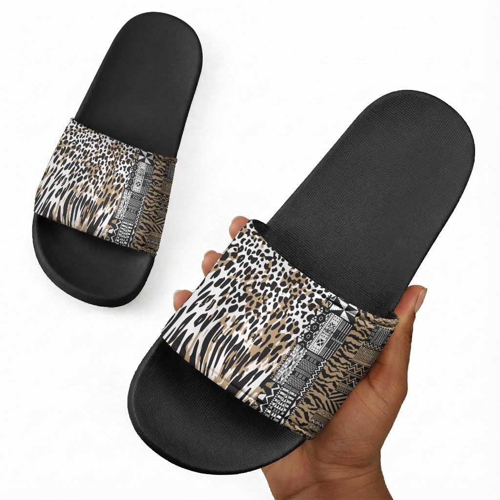 Africa Tribal Pattern Mixed Leopard Skin Slide Sandals