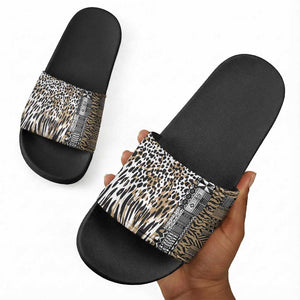 Africa Tribal Pattern Mixed Leopard Skin Slide Sandals