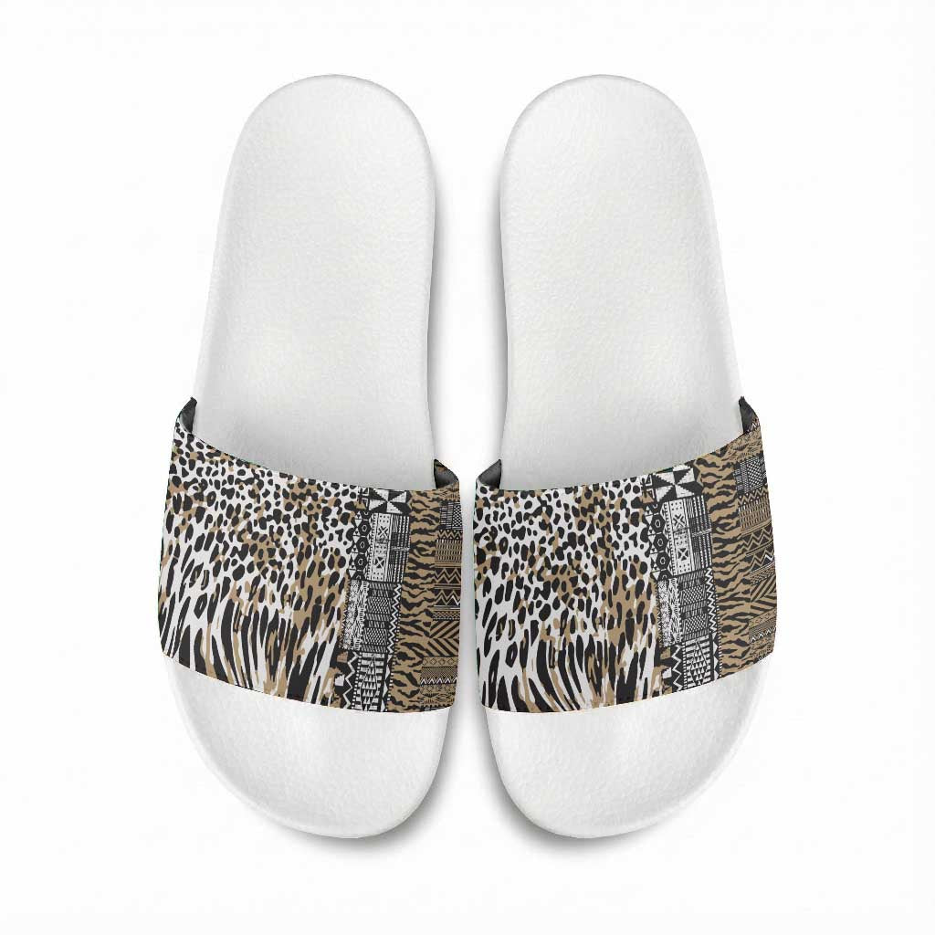 Africa Tribal Pattern Mixed Leopard Skin Slide Sandals