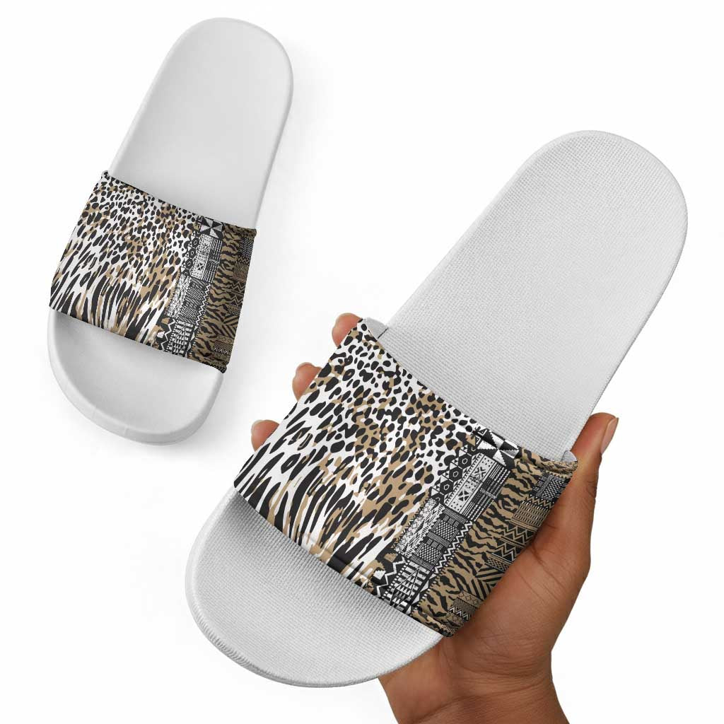 Africa Tribal Pattern Mixed Leopard Skin Slide Sandals