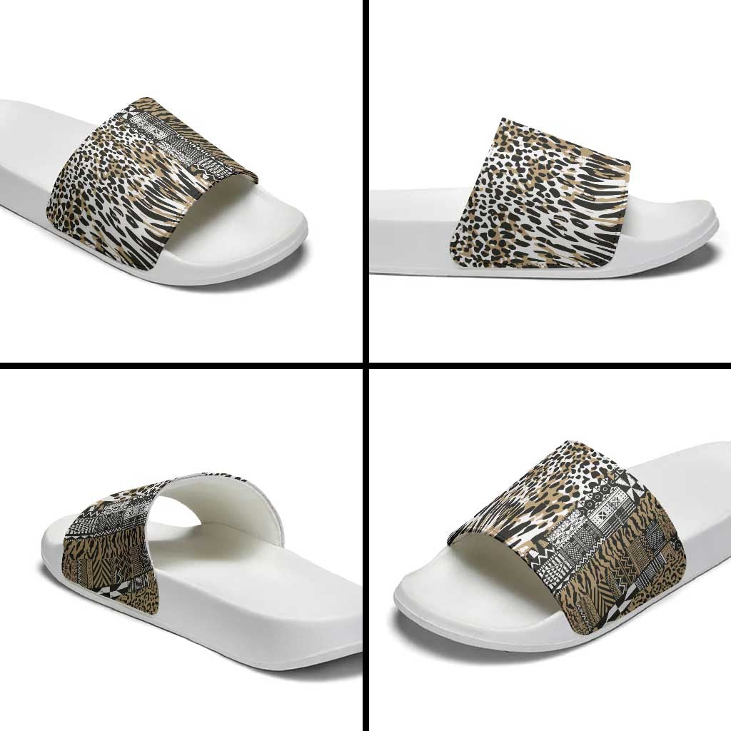 Africa Tribal Pattern Mixed Leopard Skin Slide Sandals