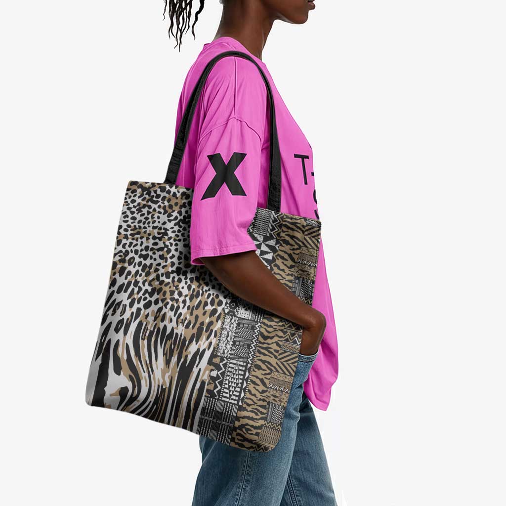 Africa Tribal Pattern Mixed Leopard Skin Tote Bag