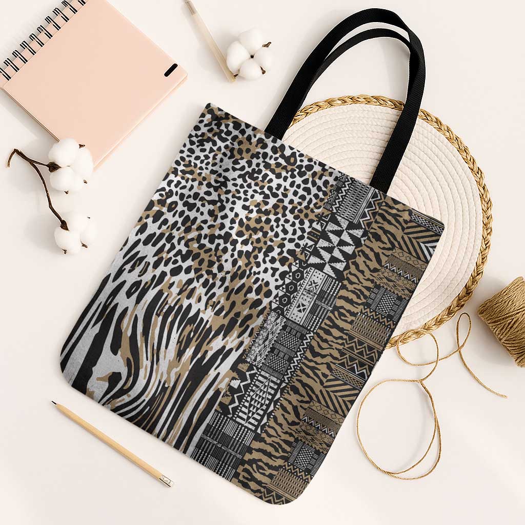 Africa Tribal Pattern Mixed Leopard Skin Tote Bag