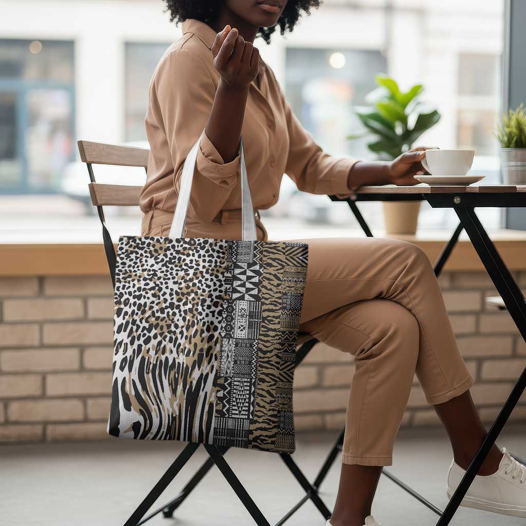 Africa Tribal Pattern Mixed Leopard Skin Tote Bag