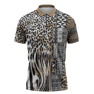 Africa Tribal Pattern Mixed Leopard Skin Zipper Polo Shirt