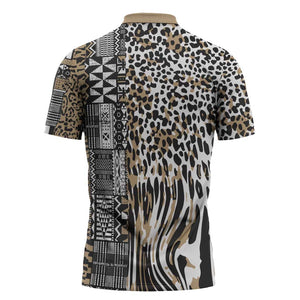 Africa Tribal Pattern Mixed Leopard Skin Zipper Polo Shirt