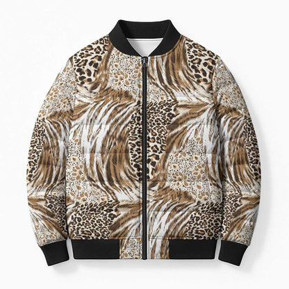 African Wild Animal Skins Bomber Puffer Jacket Leopard Pattern