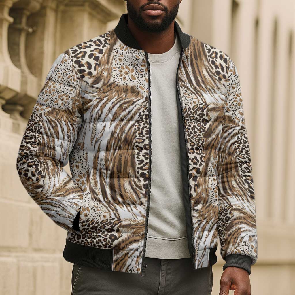 African Wild Animal Skins Bomber Puffer Jacket Leopard Pattern