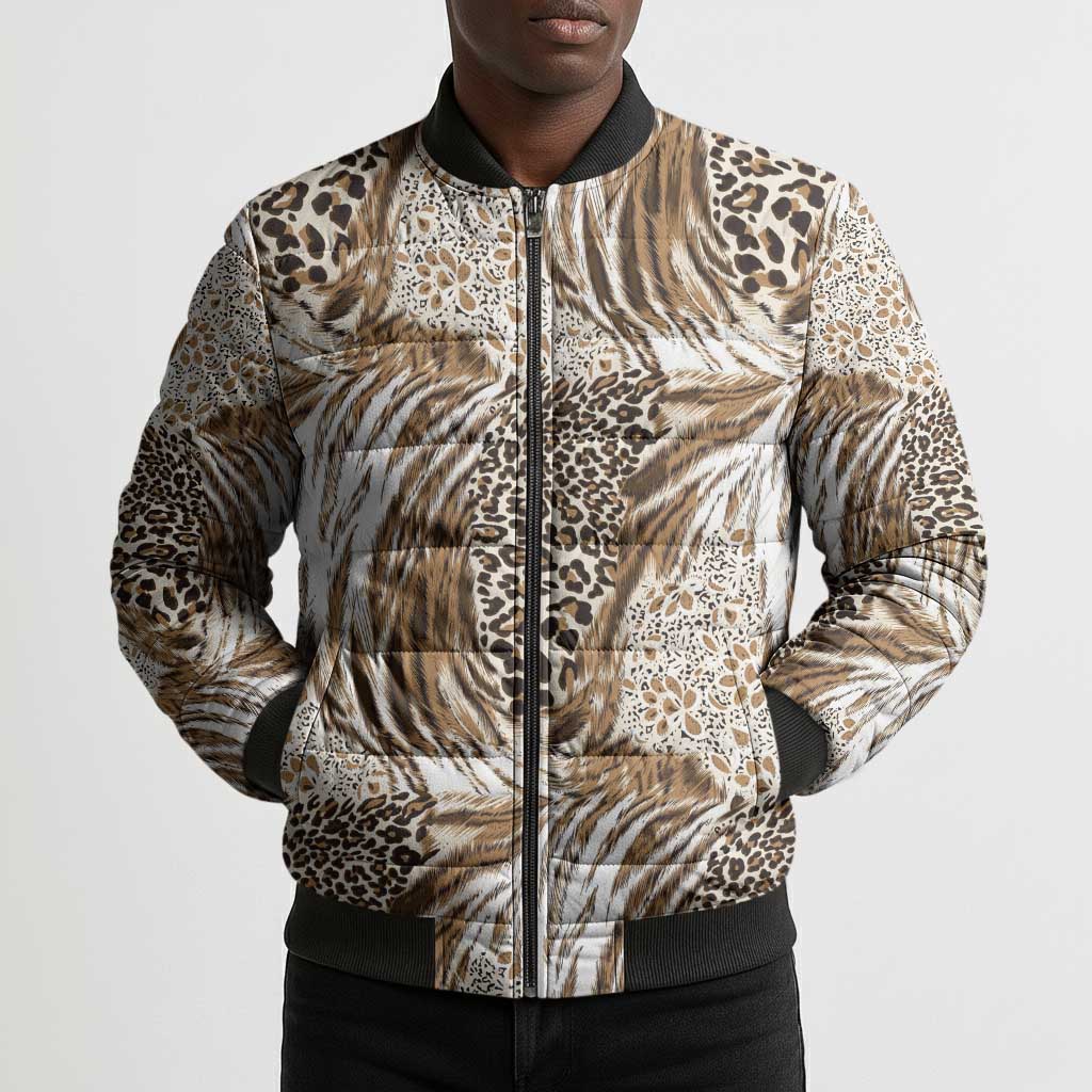 African Wild Animal Skins Bomber Puffer Jacket Leopard Pattern