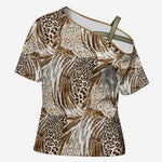 African Wild Animal Skins Cross Shoulder Shirt Leopard Pattern