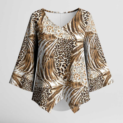 African Wild Animal Skins Kimono Sleeve Blouse Leopard Pattern