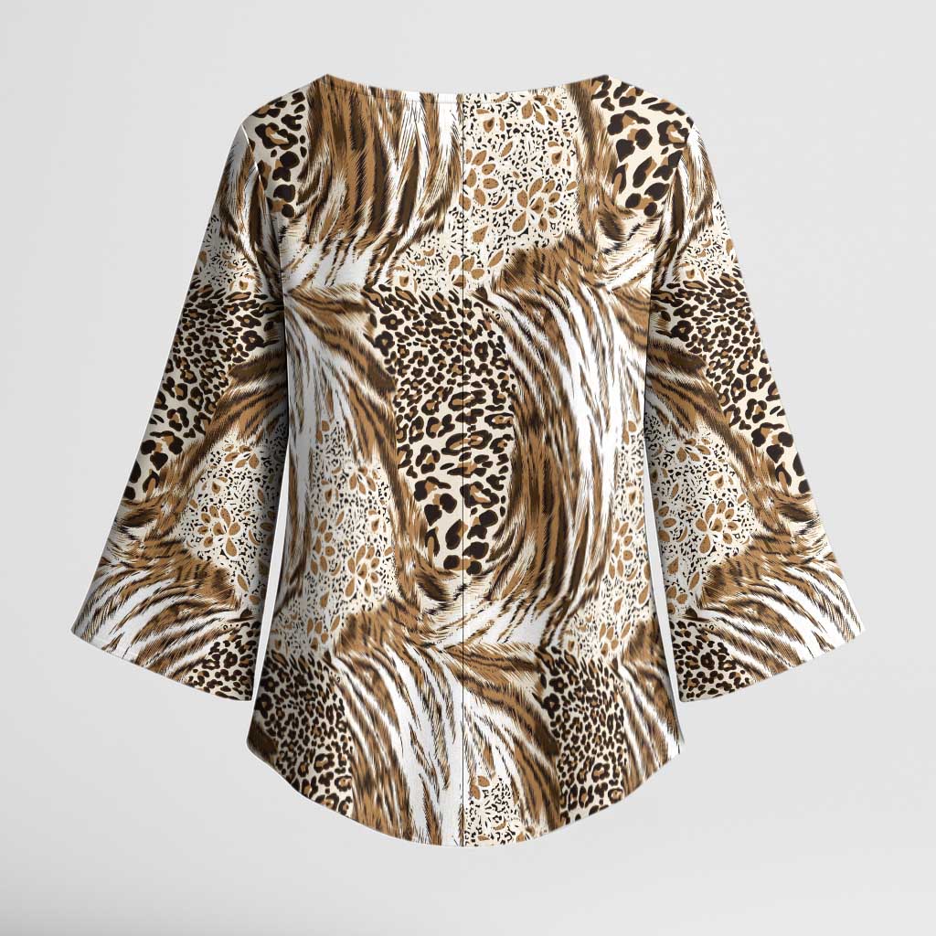 African Wild Animal Skins Kimono Sleeve Blouse Leopard Pattern