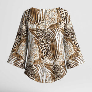 African Wild Animal Skins Kimono Sleeve Blouse Leopard Pattern