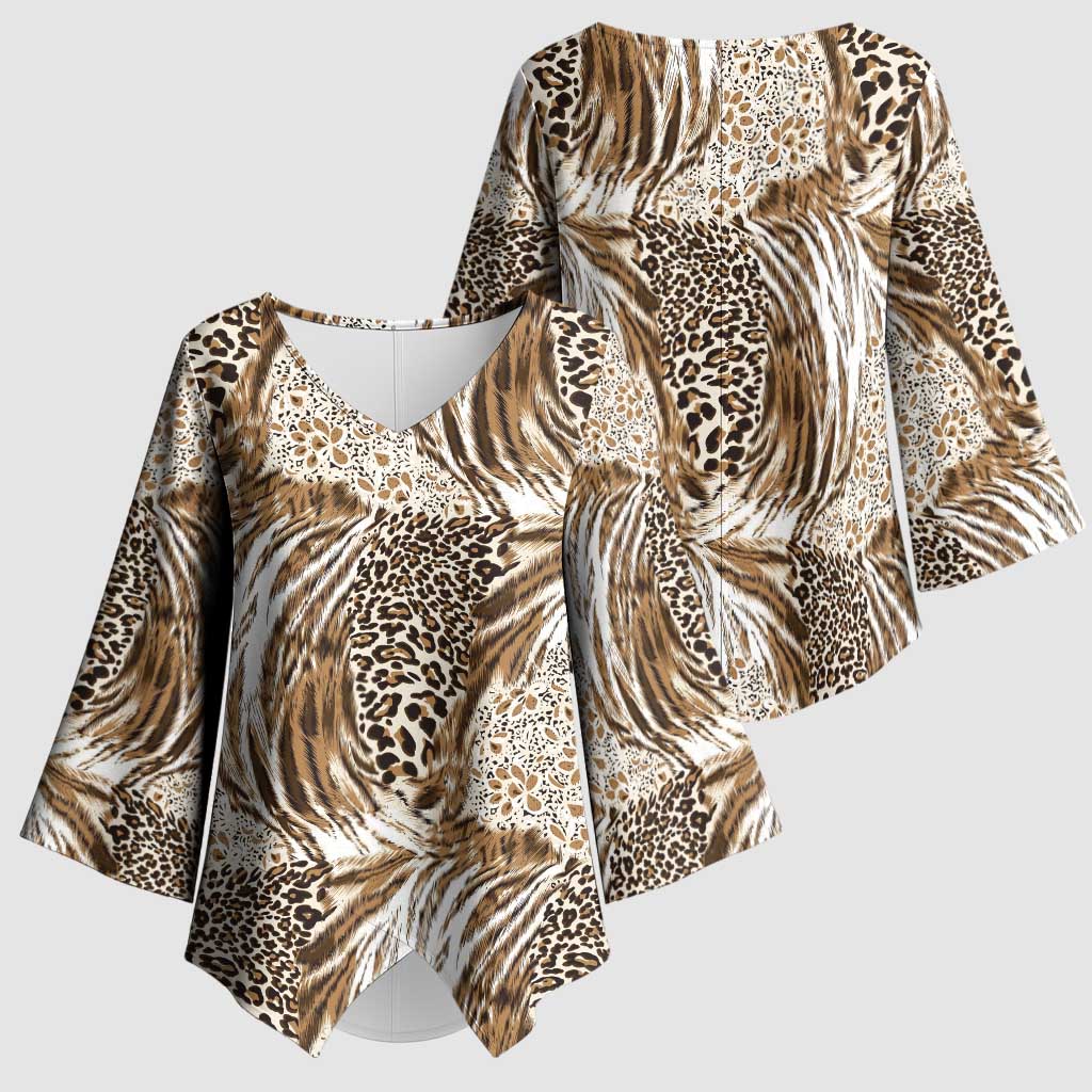 African Wild Animal Skins Kimono Sleeve Blouse Leopard Pattern