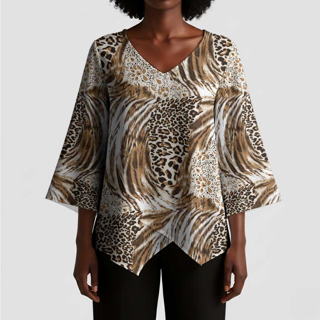 African Wild Animal Skins Kimono Sleeve Blouse Leopard Pattern