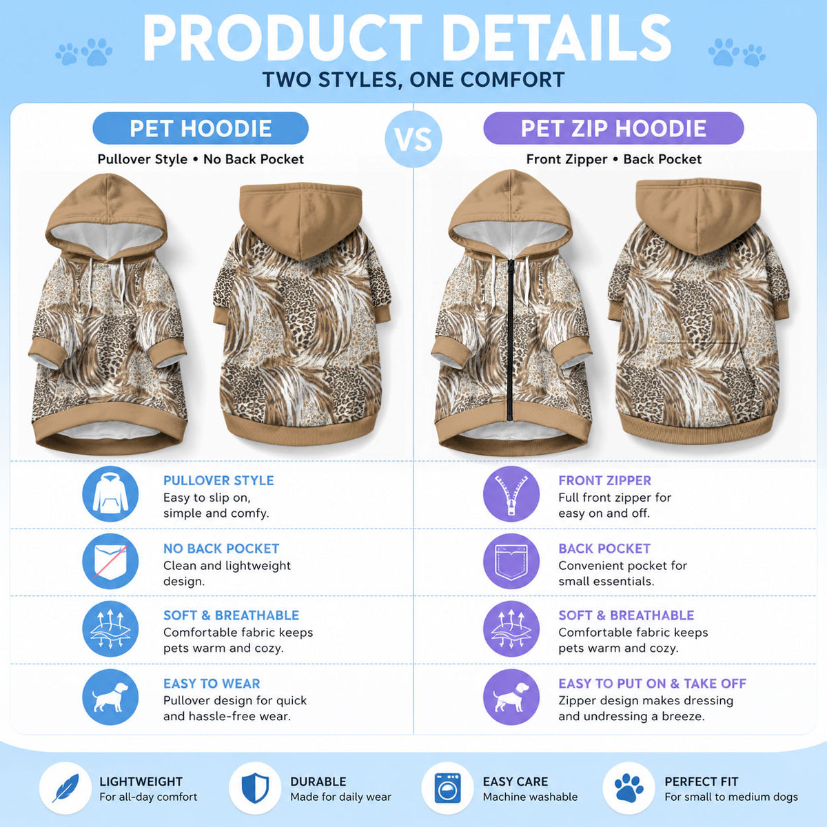 African Wild Animal Skins Pet Hoodie Leopard Pattern