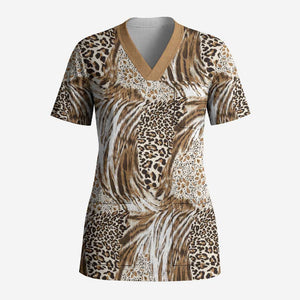 African Wild Animal Skins Scrub Top Leopard Pattern
