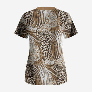 African Wild Animal Skins Scrub Top Leopard Pattern