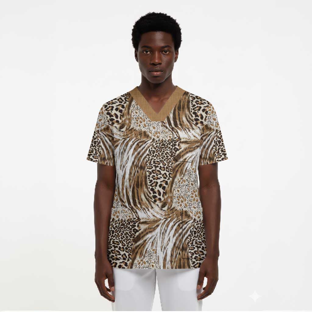 African Wild Animal Skins Scrub Top Leopard Pattern
