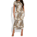 African Wild Animal Skins Short Sleeve Bodycon Dress Leopard Pattern - African Pride