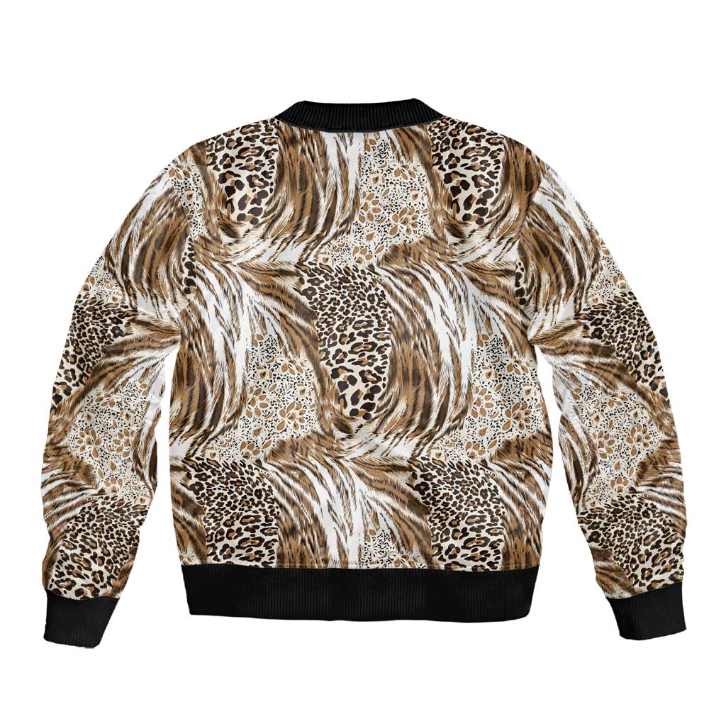 African Wild Animal Skins Sleeve Zip Bomber Jacket Leopard Pattern - African Pride