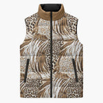 African Wild Animal Skins Sleeveless Puffer Jacket Leopard Pattern