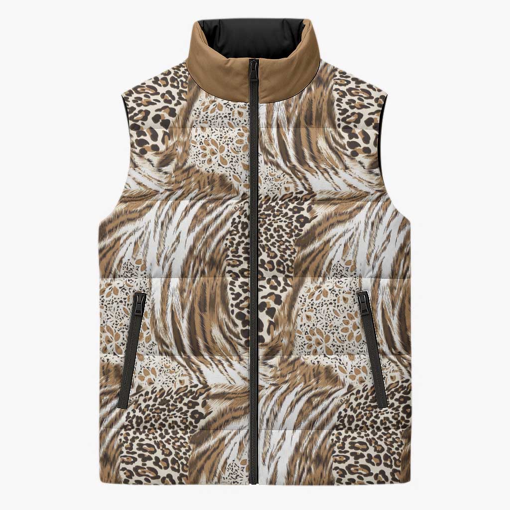 African Wild Animal Skins Sleeveless Puffer Jacket Leopard Pattern