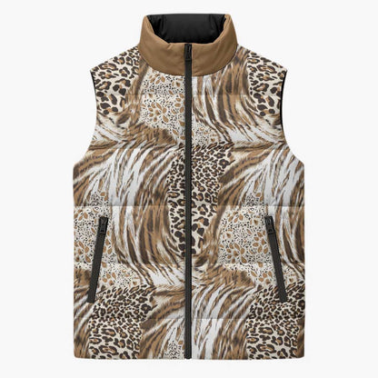 African Wild Animal Skins Sleeveless Puffer Jacket Leopard Pattern