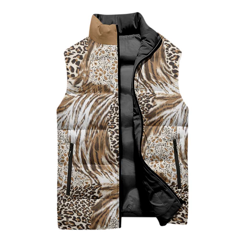 African Wild Animal Skins Sleeveless Puffer Jacket Leopard Pattern