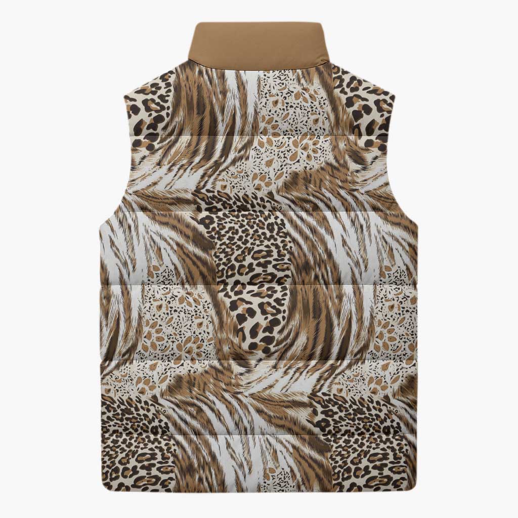 African Wild Animal Skins Sleeveless Puffer Jacket Leopard Pattern