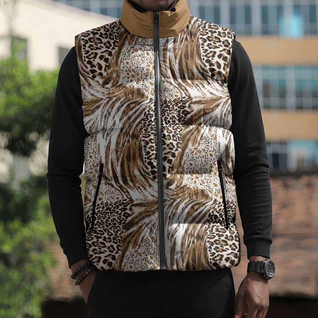 African Wild Animal Skins Sleeveless Puffer Jacket Leopard Pattern