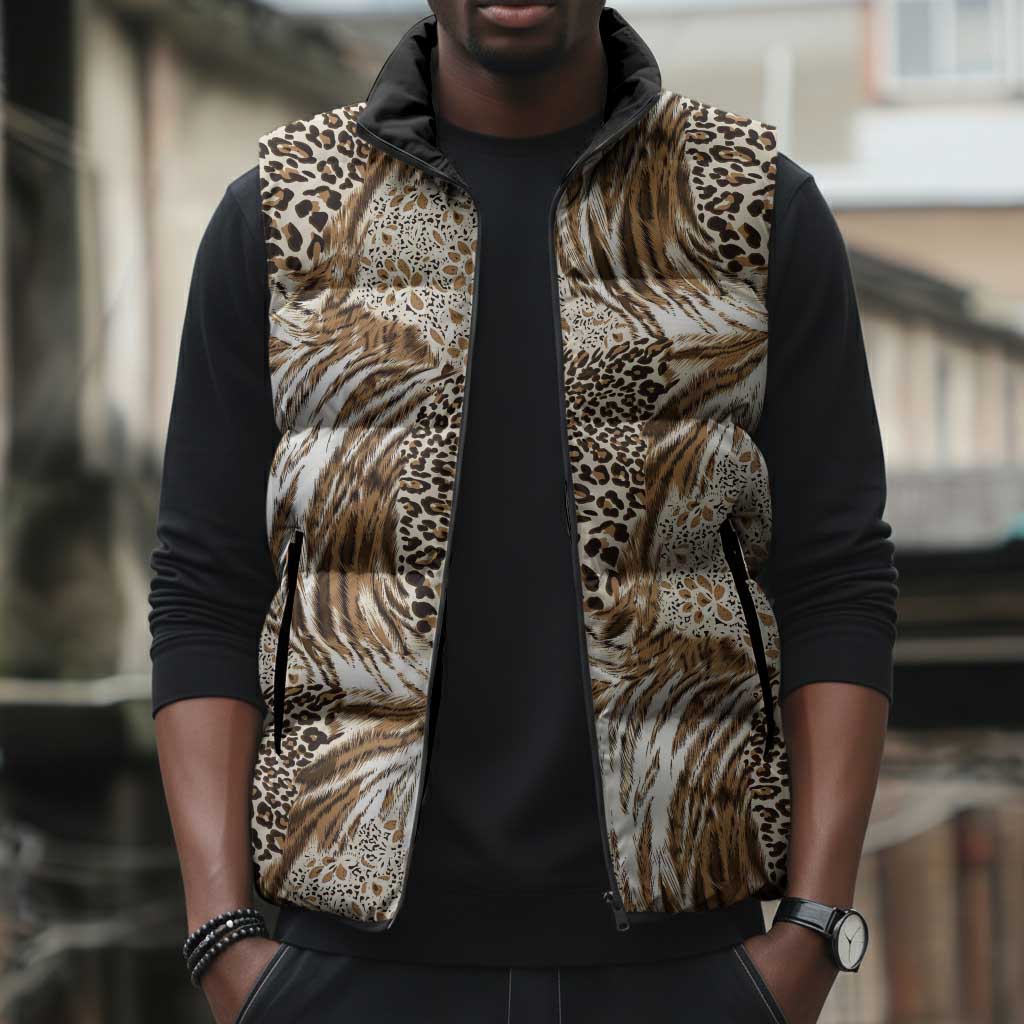 African Wild Animal Skins Sleeveless Puffer Jacket Leopard Pattern