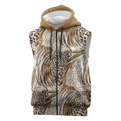 African Wild Animal Skins Sleeveless Zip Hoodie Leopard Pattern - African Pride