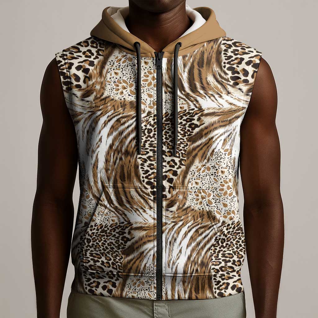 African Wild Animal Skins Sleeveless Zip Hoodie Leopard Pattern - African Pride
