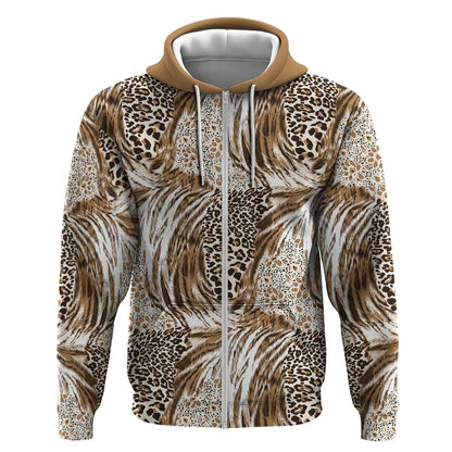 African Wild Animal Skins Zip Hoodie Leopard Pattern - African Pride