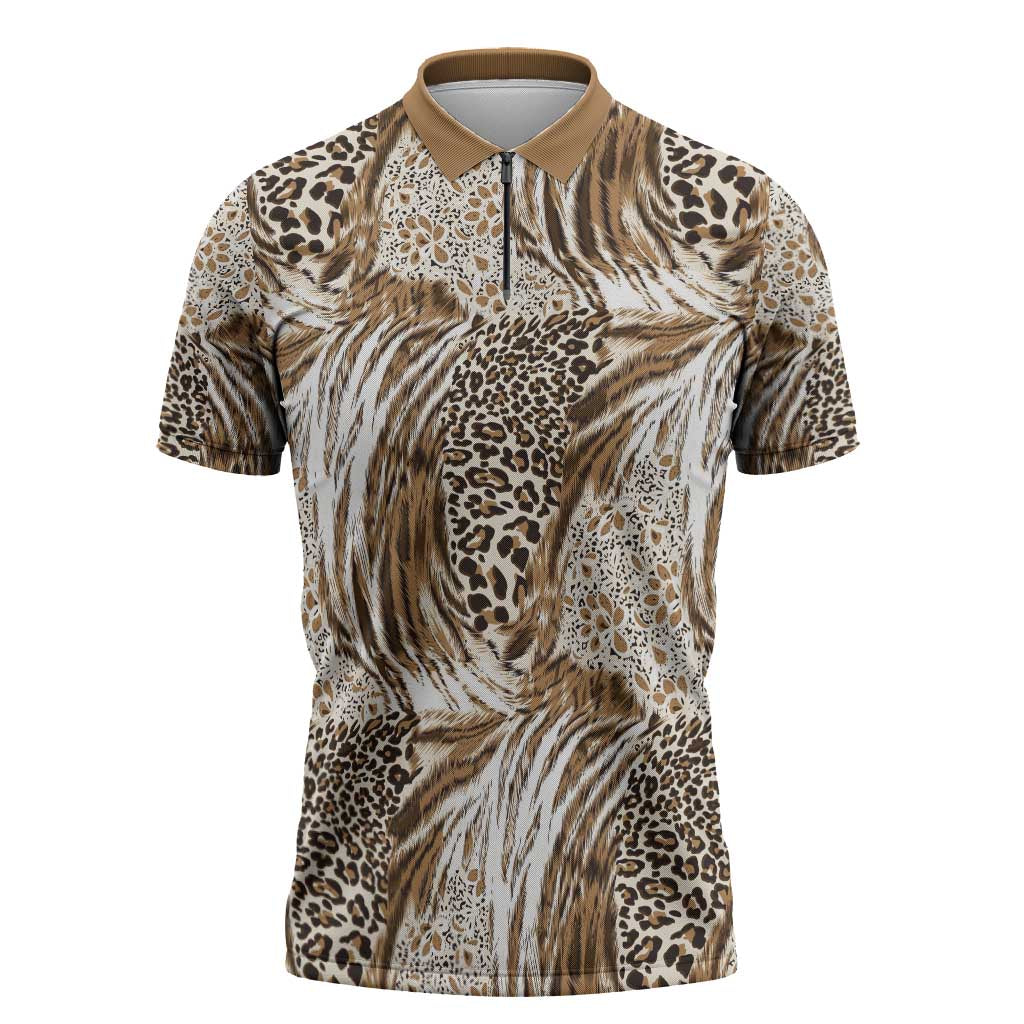 African Wild Animal Skins Zipper Polo Shirt Leopard Pattern
