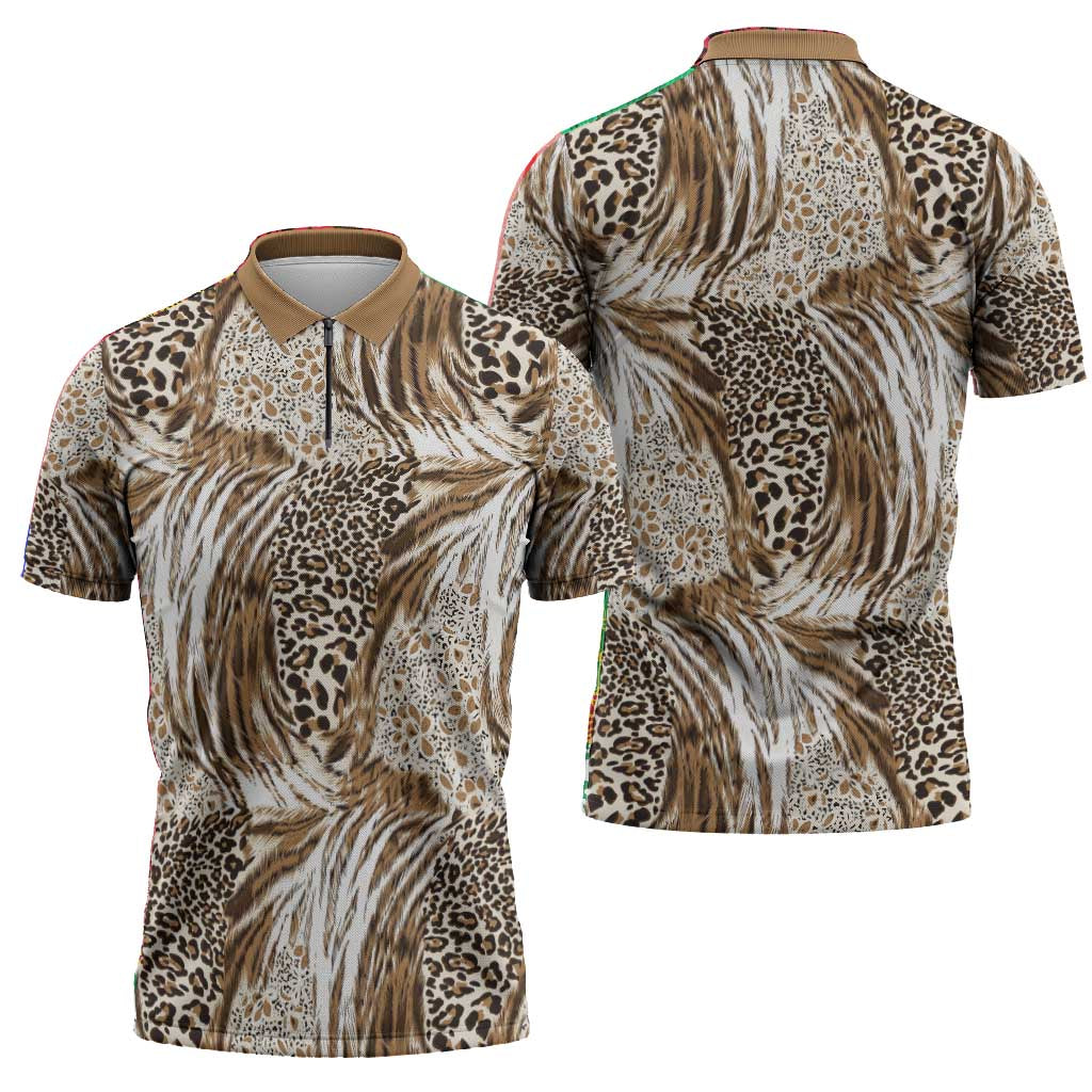 African Wild Animal Skins Zipper Polo Shirt Leopard Pattern