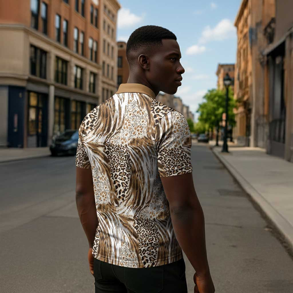 African Wild Animal Skins Zipper Polo Shirt Leopard Pattern