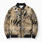 African Wild Animal Skins Bomber Puffer Jacket Zebra Tiger Leopard Mix Skin
