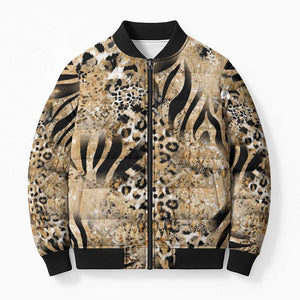 African Wild Animal Skins Bomber Puffer Jacket Zebra Tiger Leopard Mix Skin