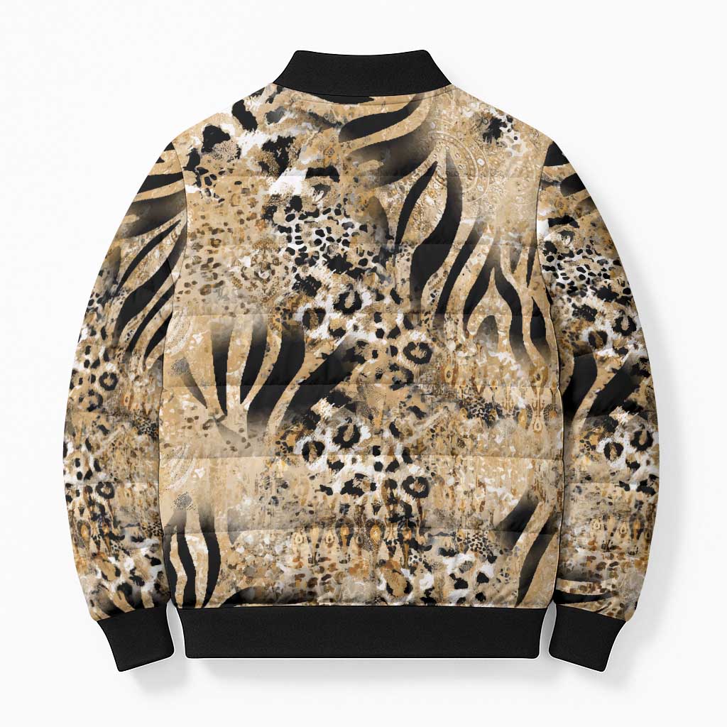African Wild Animal Skins Bomber Puffer Jacket Zebra Tiger Leopard Mix Skin