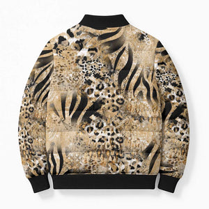 African Wild Animal Skins Bomber Puffer Jacket Zebra Tiger Leopard Mix Skin