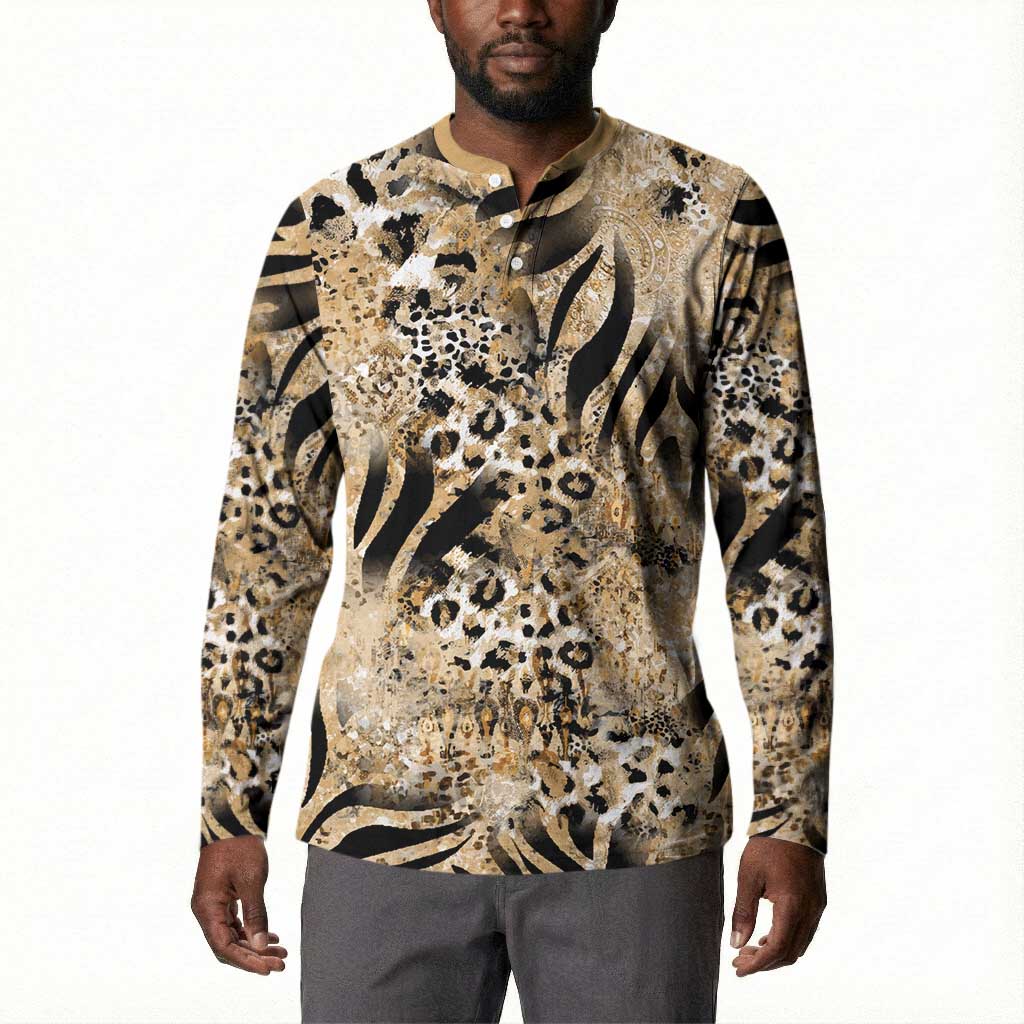 African Wild Animal Skins Button Sweatshirt Zebra Tiger Leopard Mix Skin