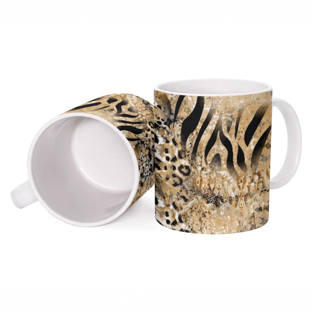 African Wild Animal Skins Ceramic Mug Zebra Tiger Leopard Mix Skin