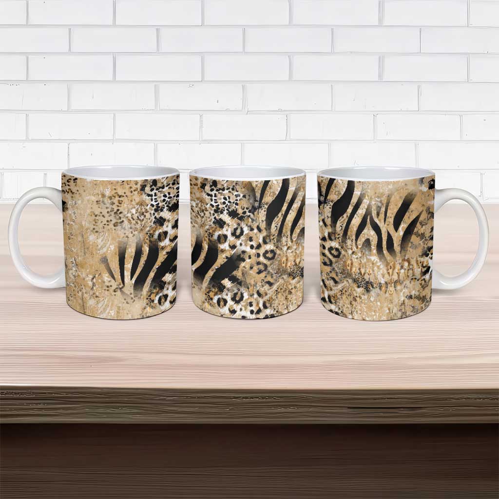 African Wild Animal Skins Ceramic Mug Zebra Tiger Leopard Mix Skin
