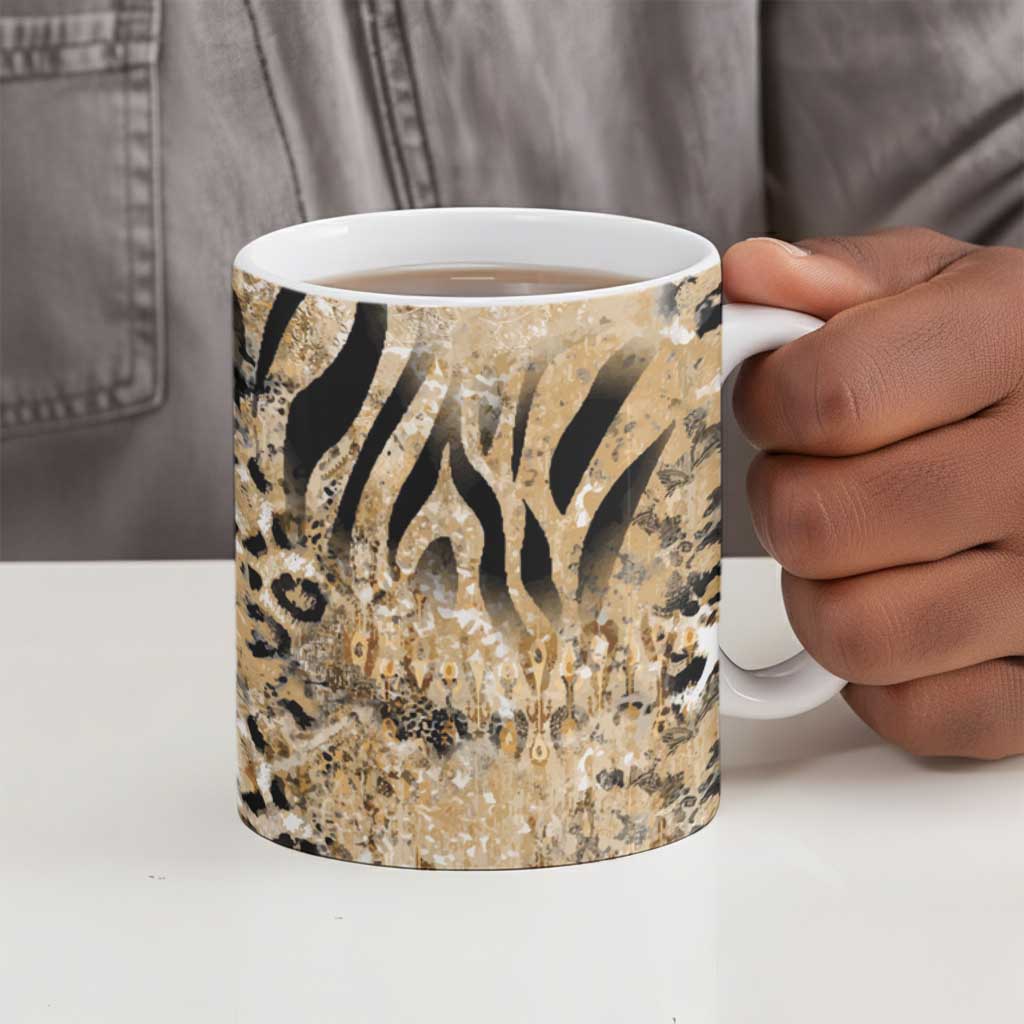 African Wild Animal Skins Ceramic Mug Zebra Tiger Leopard Mix Skin