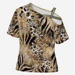 African Wild Animal Skins Cross Shoulder Shirt Zebra Tiger Leopard Mix Skin